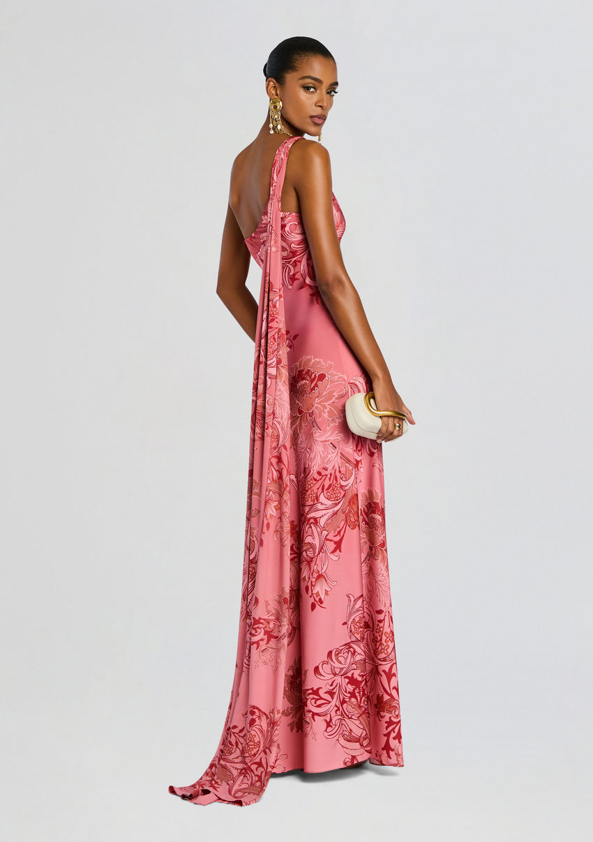 Vine One Shoulder Sash Dress