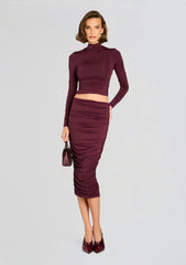 Darcy Mid Rise Ruched Midi Skirt
